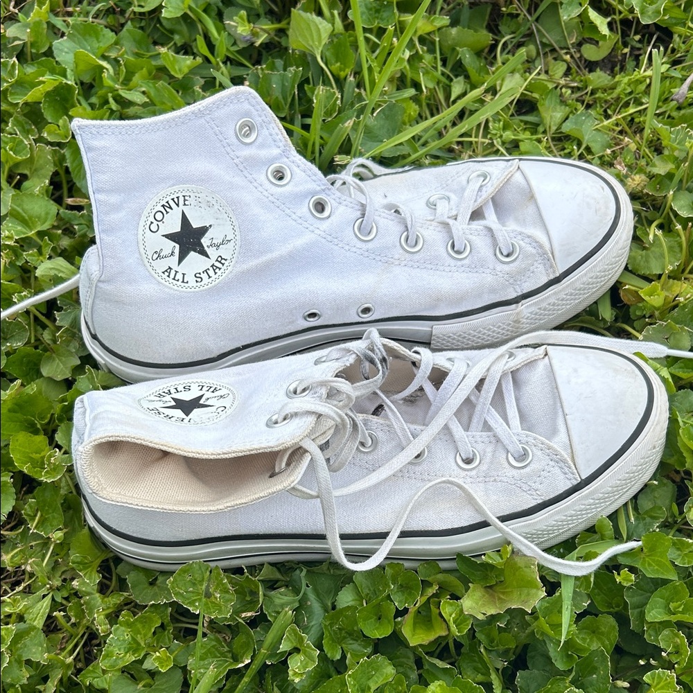 White platform high top converse